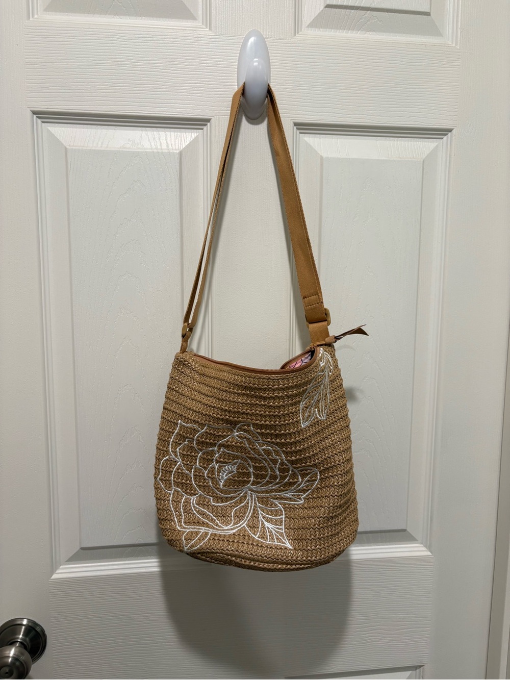 Vera Bradley Neutral Woven crossbody Bag with White Floral Embroidery